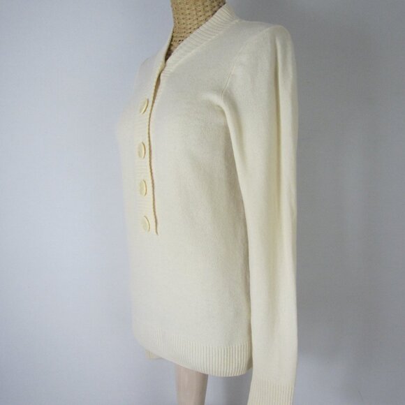 J Crew Womens Small Cream Ivory LS 100% Italian Cashmere Button Pullover Sweate - Picture 6 of 11